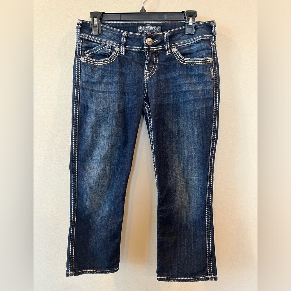 Silver Jeans Mckenze Flap Capri Women 28 Cropped Denim Contrast Stitch Summer